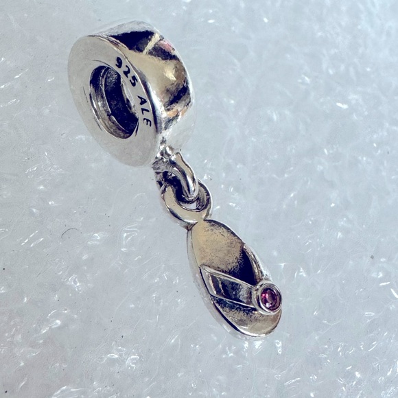 Pandora Sterling Silver 925 and Red CZFlip Flop Dangle Charm - Picture 2 of 6